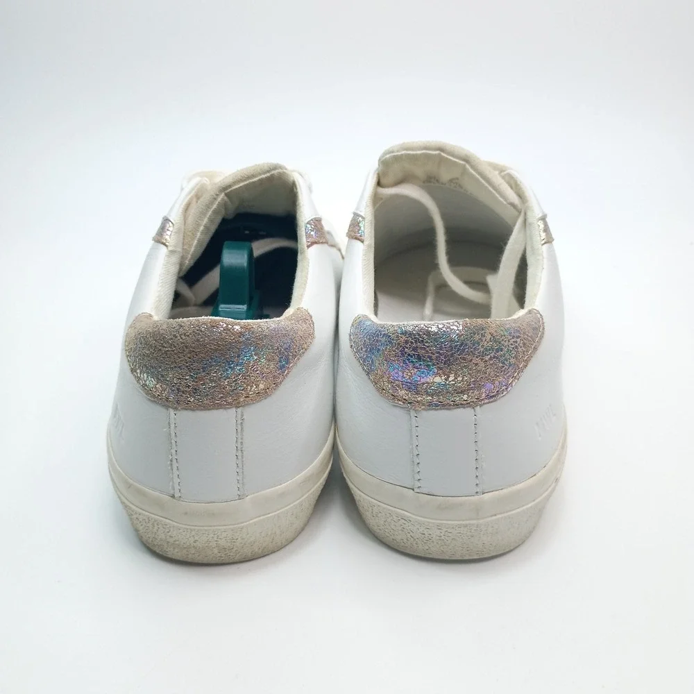 Madewell Sidewalk Low Top Sneakers White Leather Iridescent Glitter MB856 Sz 7.5